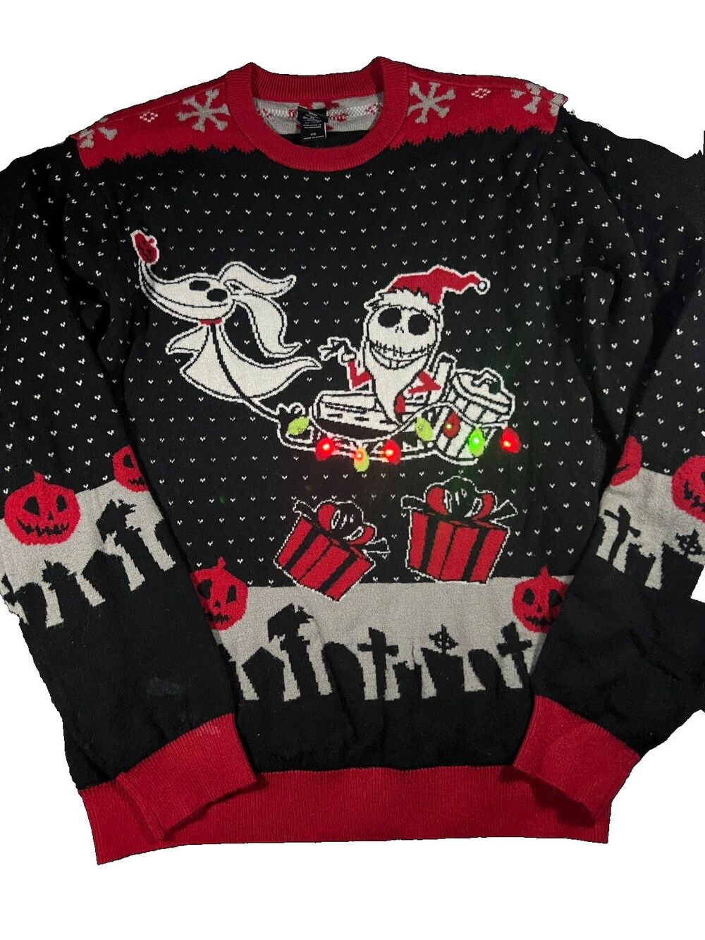 Light Up Led Disney Nightmare Before Christmas Sweater Black Red XS